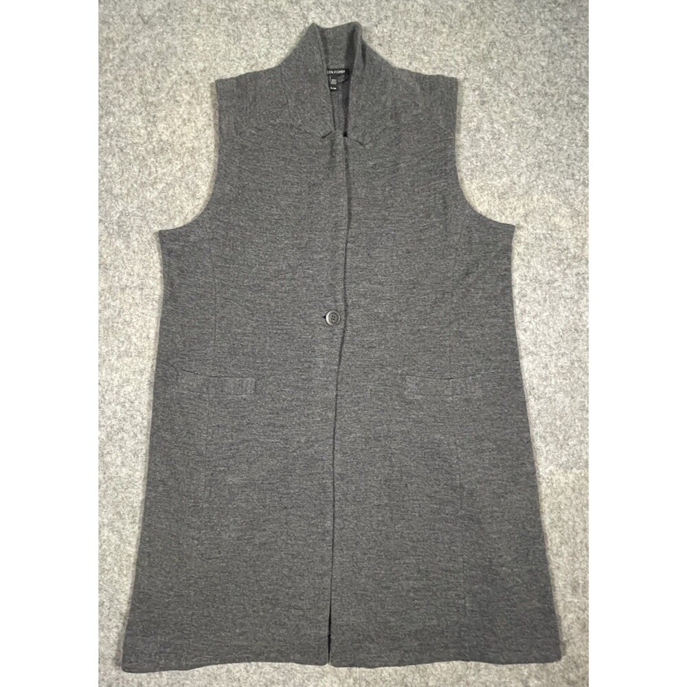 Eileen Fisher Cardigan Sleeveless Duster Gray 100% Merino Wool Size XL Pockets